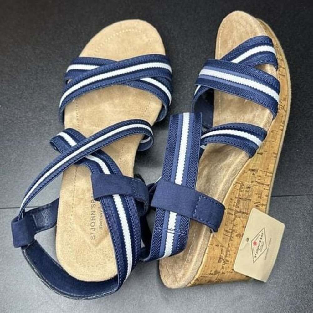 St. John's Bay Navy and White Wedge Sandals